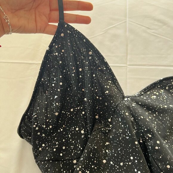 Women’s Plus Size 1XL Black Bodysuit Silver Accent Dotted One Piece - Picture 10 of 10